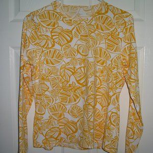 Lands' End Top Yellow and White print Size Medium